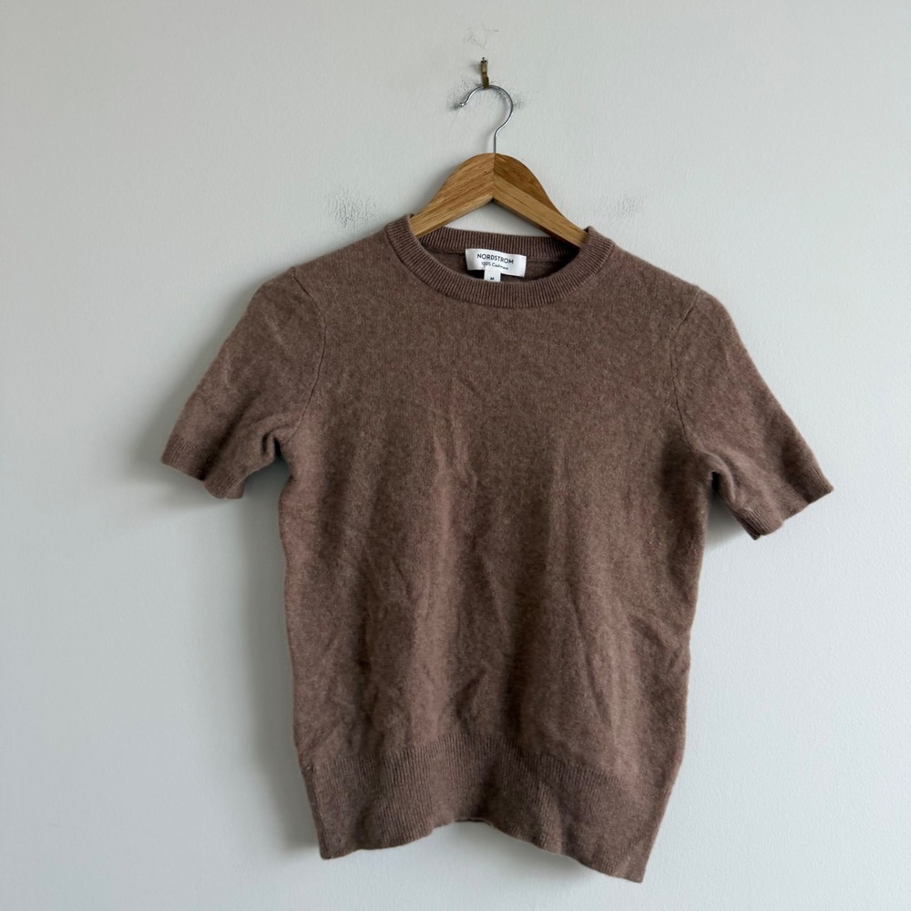 Nordstrom Cashmere Taupe Short Sleeve Top Size Medium